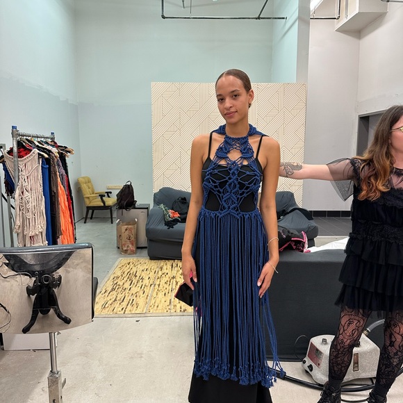 Royal Blue Macrame Rope Dress Handmade Goda - Picture 16 of 16